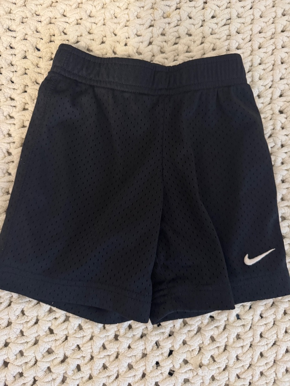 Nike Black Mesh Athletic Shorts with White Swoosh